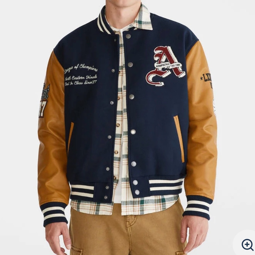Aeropostale NWT Letterman's Jacket/ Bomber Jacket. Size XS, Napoleon Blue & Gold
